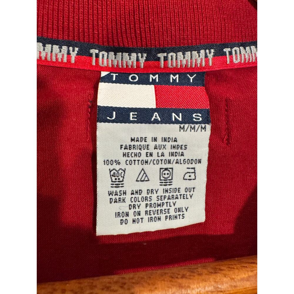 Vintage 2000 Tommy Jeans Red Long Sleeve Polo Shirt Size Medium - Picture 4 of 6